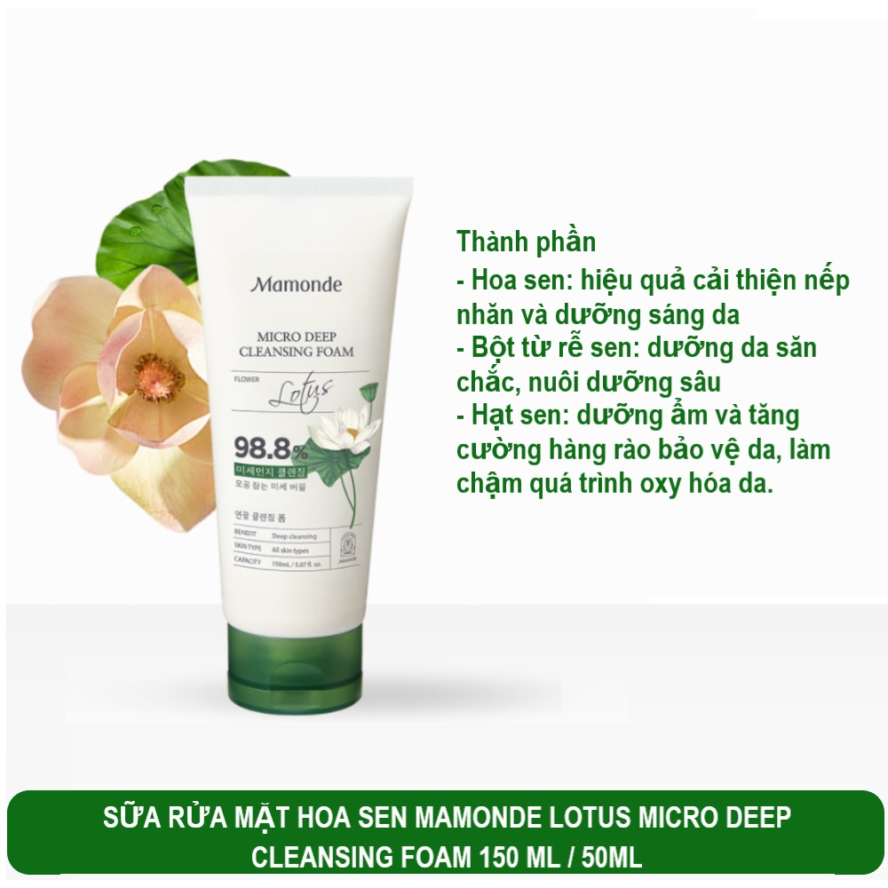 Sữa Rửa Mặt MAMONDE Lotus Micro Deep Cleansing Foam Chính hãng - Chiết Xuất Hoa Sen- Sạch Sâu