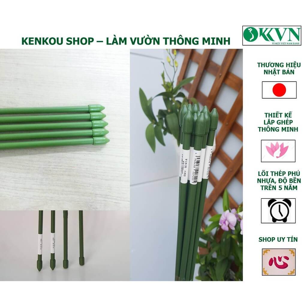 Shop Kenkou_Que D11*1500 làm giàn leo daim Nhật bản - lõi thép bọc nhựa - cây làm giàn leo: mướp, bầu