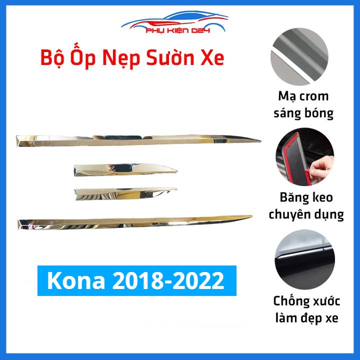 Bộ ốp nẹp sườn Kona 2018-2019-2020-2021-2022-2023 mạ crom trang trí làm đẹp xe