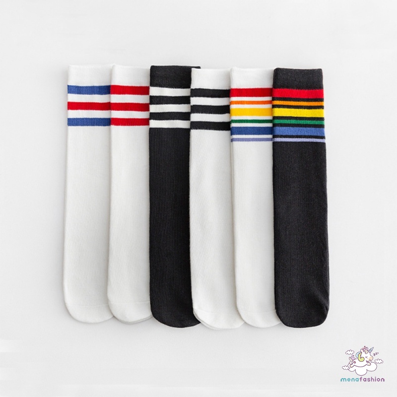 Vớ Dài Trung Bình Không Gót Họa Tiết Sọc Cầu Vồng Đơn Giản Dành Cho Bé Trai Bé Gái