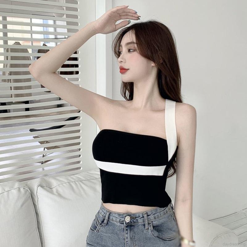 Áo croptop sát nách màu sắc tương phản thời trang nữ