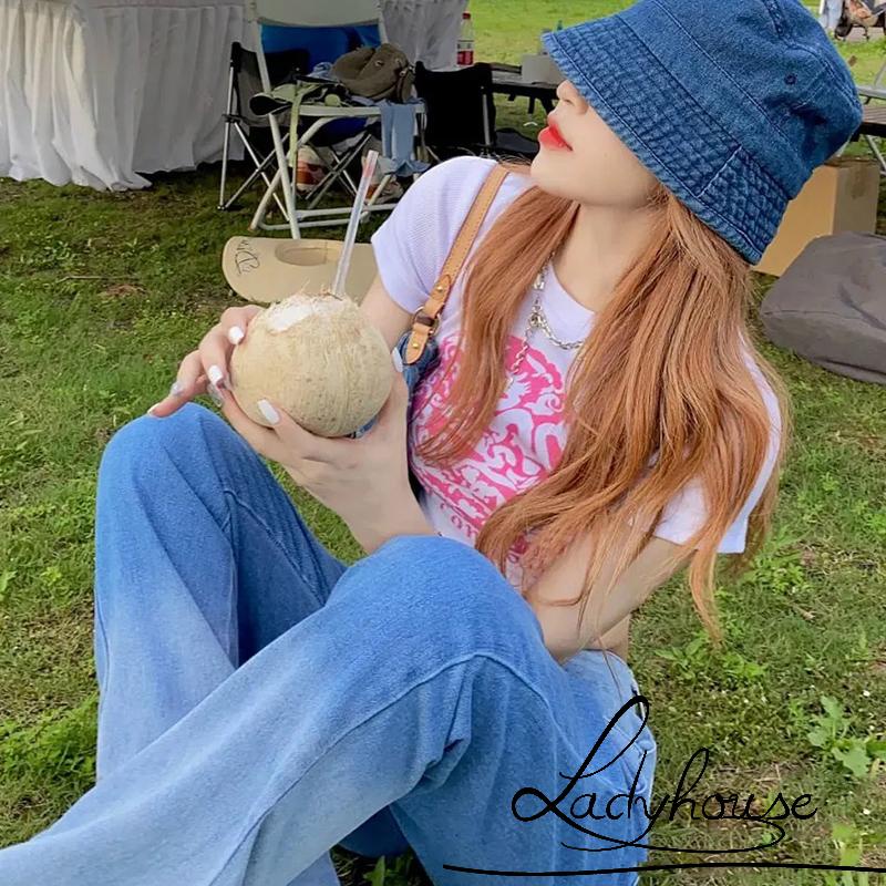 Áo Thun Crop Top Tay Ngắn Cổ Tròn In Họa Tiết Phong Cách Vintage Dành Cho Nữ