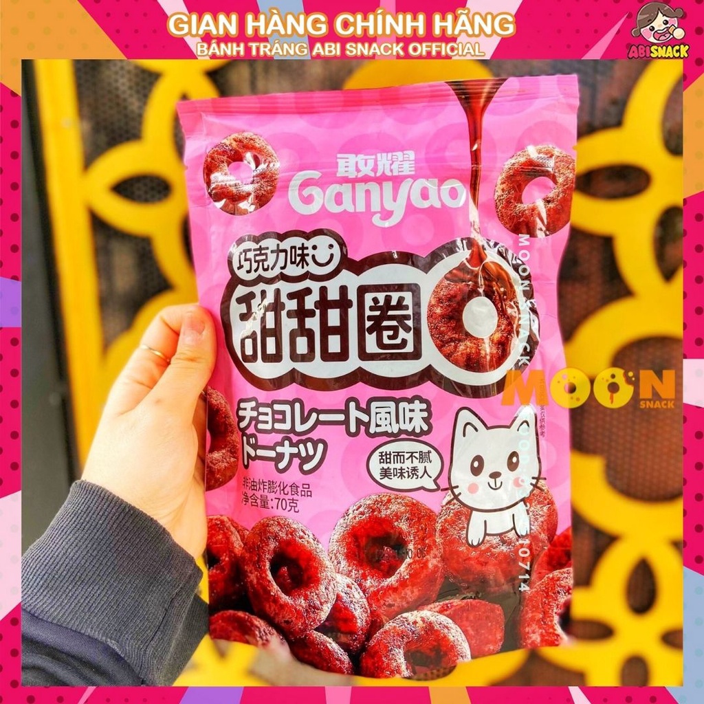 Snack Bánh Donut Vị Socola con mèo Ganyao gói hồng ngọt ngào nhưng không béo ngậy, thơm ngon hấp dẫn gói 70g