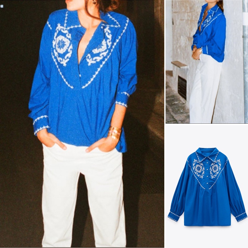 Zara Áo Sơ Mi Tay Dài Thêu Họa Tiết Thời Trang Mùa Hè 5770030Áo blouse