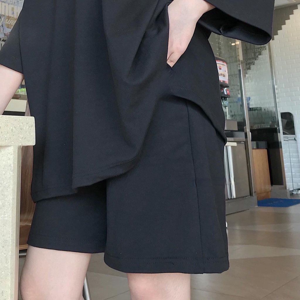 Quần short nam nữ Lylyshop chất umi cotton mịn lì kiểu quần đùi ống rộng unisex phối túi phong cách cá tính có size M,L