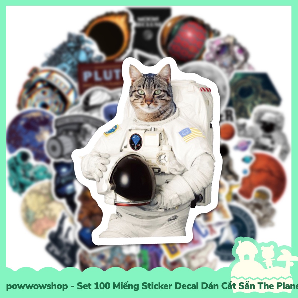 [Sẵn VN - Hỏa Tốc] Set 100 Miếng Sticker Decal Cắt Sẵn DIY Dán Trang Trí Vật Dụng Mẫu The Planets &amp; The Cats
