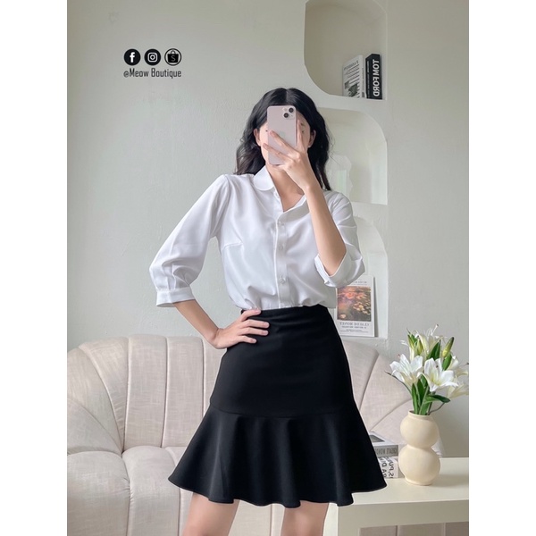 [Hình thật tự chụp] Sơ mi tay lửng công sở Meow Boutique
