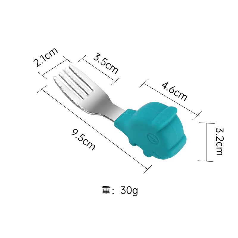 304 Stainless Steel Silicone Cartoon Handle Short Spoon To Eate Supplement Food Baby Training Tableware Spoon Fork Fitting