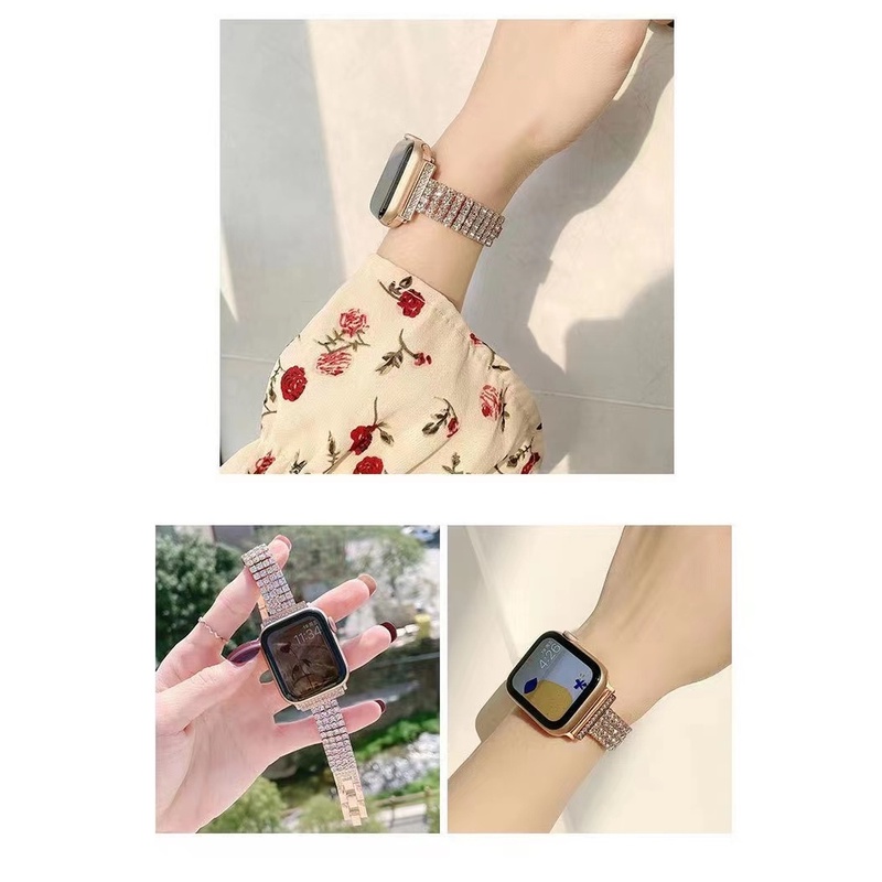 Dây Đeo Thay Thế Chất Liệu Kim Loại Không Gỉ Đính Kim Cương Giả Cho Apple Watch Bnad 40mm 44mm 41mm 45mm 7 6 SE 5 4 3