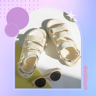 {HCM / CÓ SẴN / ẢNH THẬT} GIÀY SANDAL 3 QUAI NGANG ĐẾ TRẮNG HOA CÚC KEM - ĐEN THỜI TRANG ULZZANG HỌC SINH SINH VIÊN
