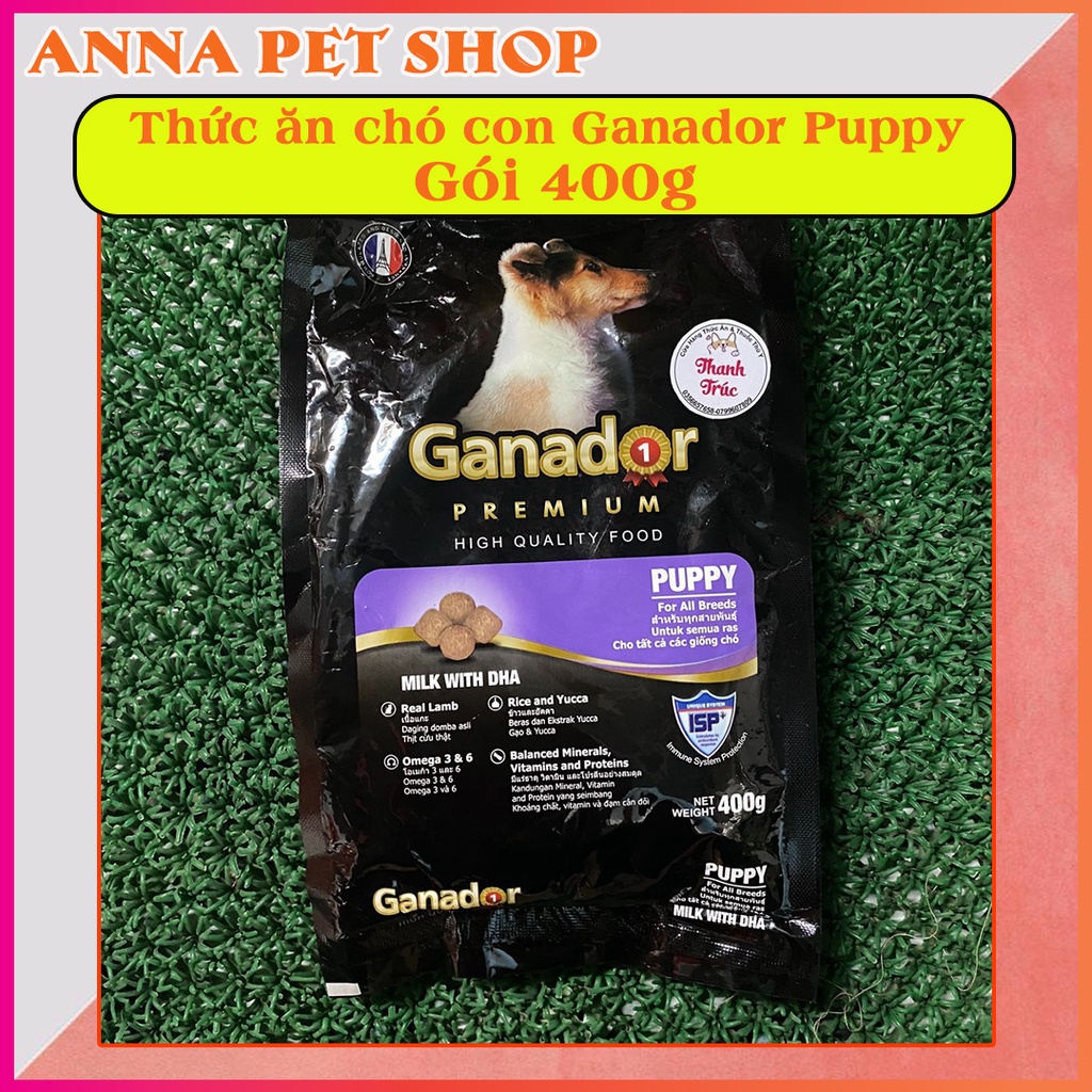 Thức Ăn Hạt Khô Cho Tất Cả Các Giống Chó Con Và Chó Lớn Sữa Và DHA Vị Gà Và Cừu Ganador 400g