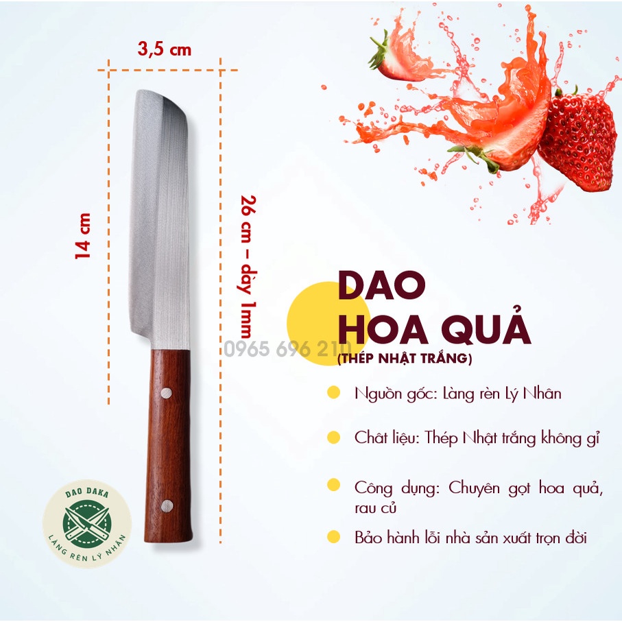 Dao thái và gọt hoa quả thép Nhật trắng không gỉ - Chuôi gỗ