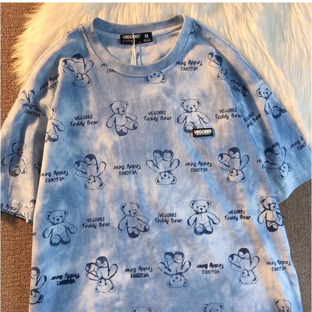 Áo thun PEWARNA IKAT tay ngắn dáng rộng in họa tiết gấu phong cách Hàn Quốc thời trang cao cấp dành cho các cặp đôi