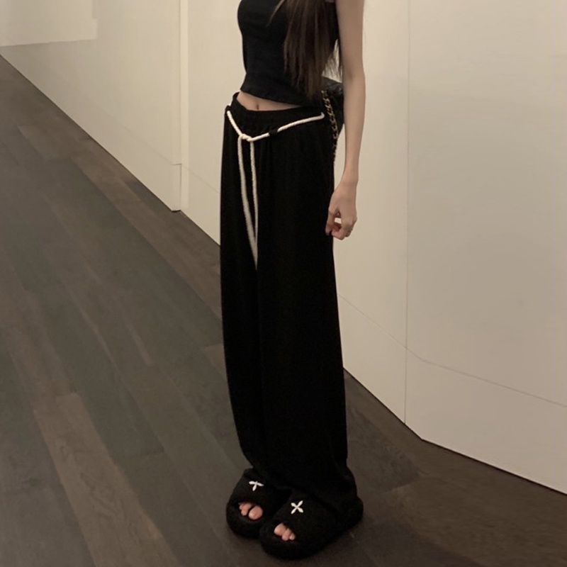 Quần thể thao ZHELIHANGFEI lưng cao có dây thắt ống rộng thời trang năng động