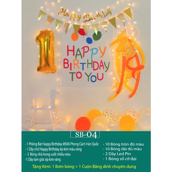 Set Bóng Trang Trí Sinh Nhật Happy Birthday Kèm Phông in tên tuổi bé đầy đủ phụ kiện SB99