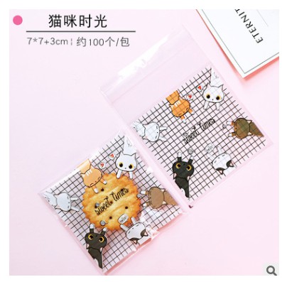 Set 10, 20, 50 túi kiếng đựng bánh cookie, quà tặng Mèo sweet times 7 x 7 cm