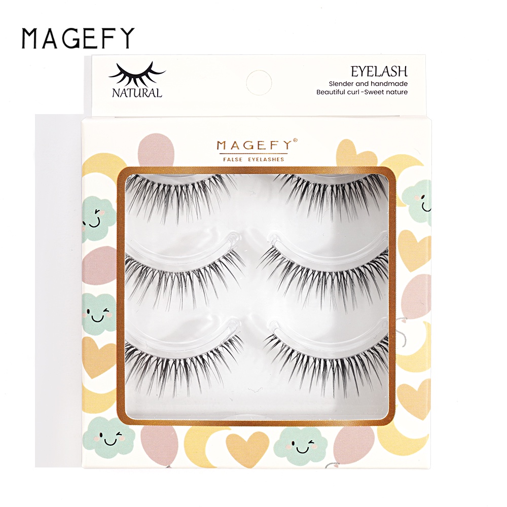 Bộ 3 cặp mi giả MAGEFY cong chữ C mềm tự nhiên cho trang điểm hàng ngày/hẹn hò