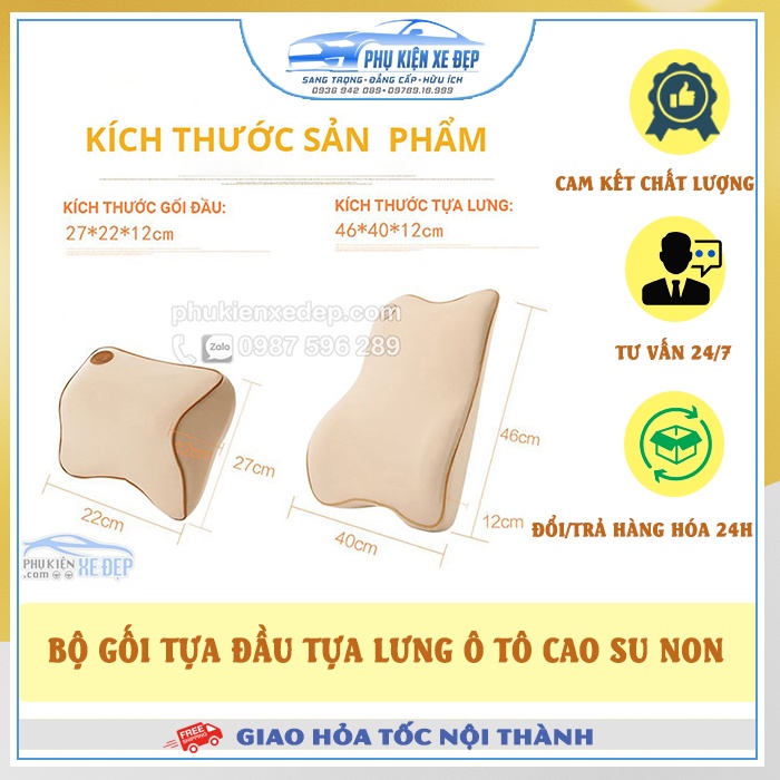 Bộ gối tựa đầu ô tô và tựa lưng ⚡FREESHIP⚡ ghế ô tô cao su non - Hàng cao cấp