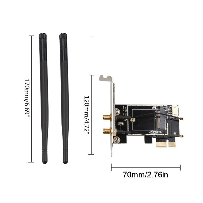 Thẻ không dây sang pciE-1X sang NGFF-Ekey PCIE Máy tính xách tay Pc Bộ chuyển đổi thẻ WIFI WLAN Bảng mạch bộ tiếp hợp ăng-ten kép