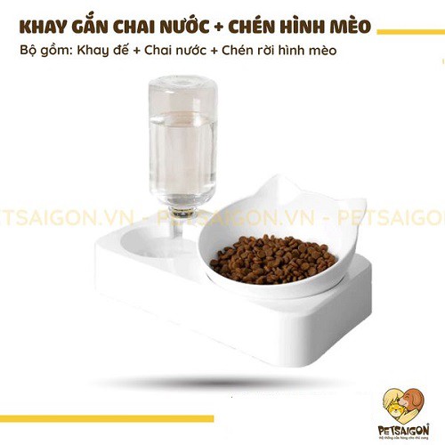 KHAY ĂN GẮN CHAI NƯỚC + CHÉN HÌNH MÈO