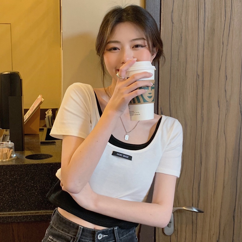 SUXI Áo Thun Croptop Cổ Tròn Tay Ngắn Thời Trang Mùa Hè Quyến Rũ Cho Nữ