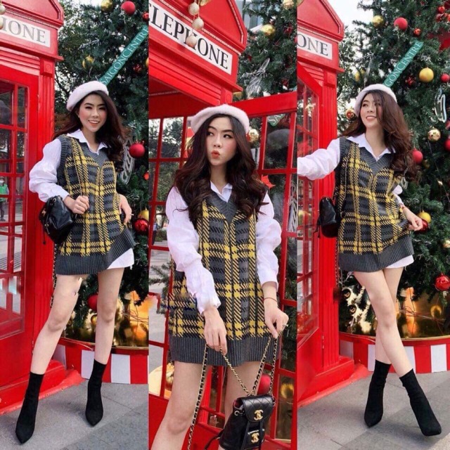 Set len kẻ kèm áo sơ mi