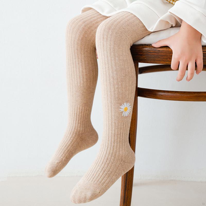 IU Autumn Warm Children Baby Girl Solid Color Embroidered Leggings Kids Casual Elastic Bottoms