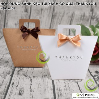HỘP GIẤY KRAFT ĐỰNG BÁNH KẸO HÌNH TÚI XÁCH CÓ QUAI IN NHŨ CHỮ THANK YOU PHONG CÁCH HÀN QUỐC HBK-0104