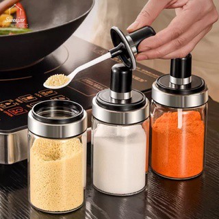 Hũ đựng gia vị có thìa thông minh - hộp gia vị thủy tinh kèm thìa.