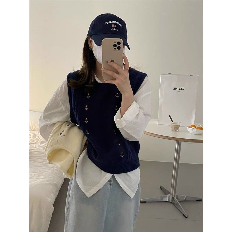 Áo Gile len hoa thêu nổi áo ghile phong cách tiểu thư sang chảnh siêu hot 2T Uniex P41