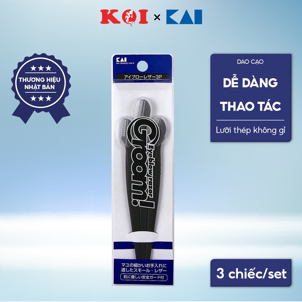 Set 3 dao cạo lông mày Kai Groom Eyebrow Razor lưỡi thép không gỉ