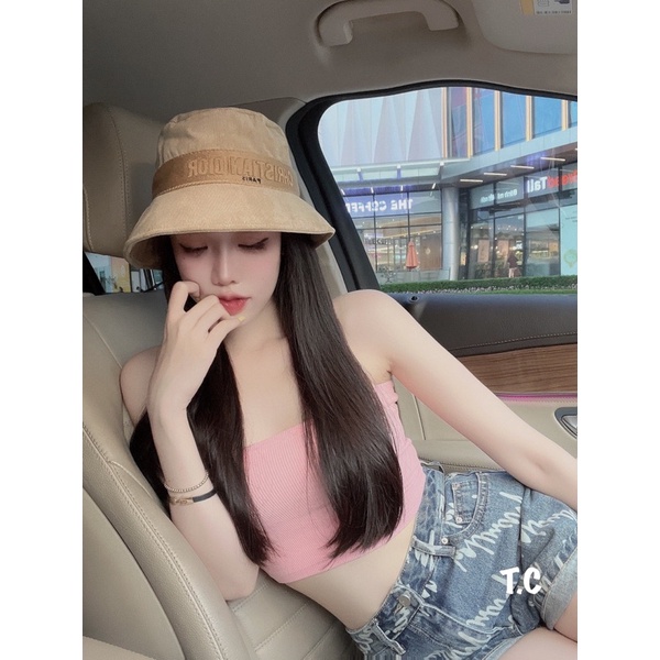 Mũ bucker dior nhung tăm đai thêu