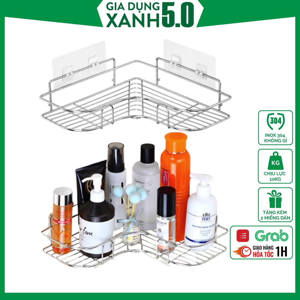 Kệ góc inox 304 treo dán góc tường phòng tắm, phòng bếp loại cao cấp siêu chịu lực 10KG