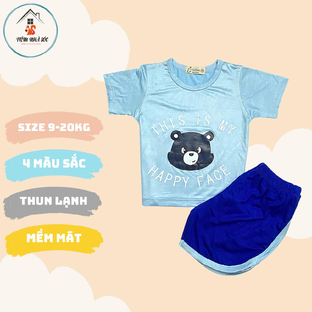 Bộ thun lạnh cộc tay K.woo mặt gấu happy face size 9 - 20kg Tiệm Nhà Sóc