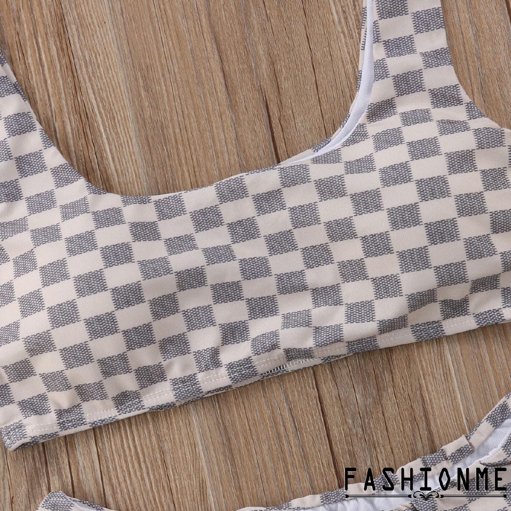 Bộ bikini nữ nâng ngực 2 mảnh gợi cảm hoạ tiết ca-rô chất liệu Polyester | BigBuy360 - bigbuy360.vn