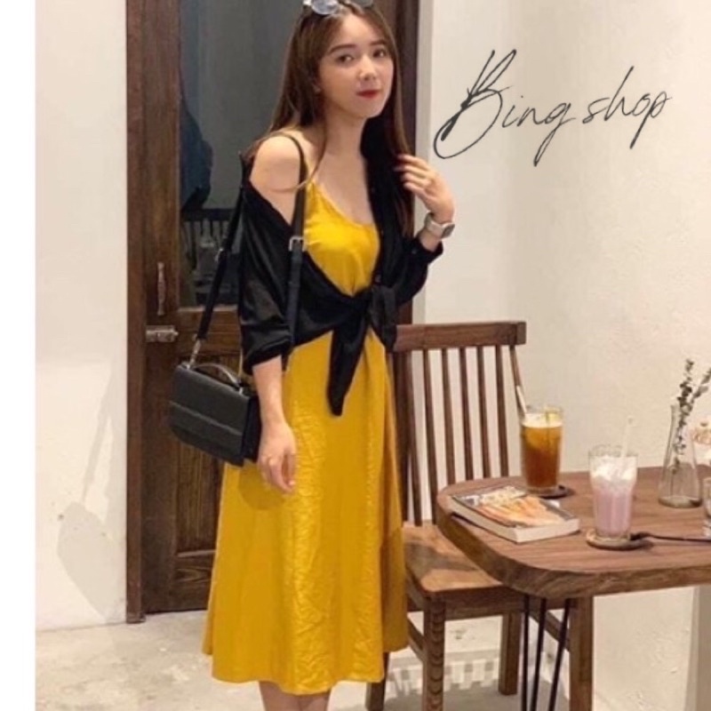 Đầm 2 dây nữ dáng suông vải đũi màu pastel form rộng vải mềm Bingshop