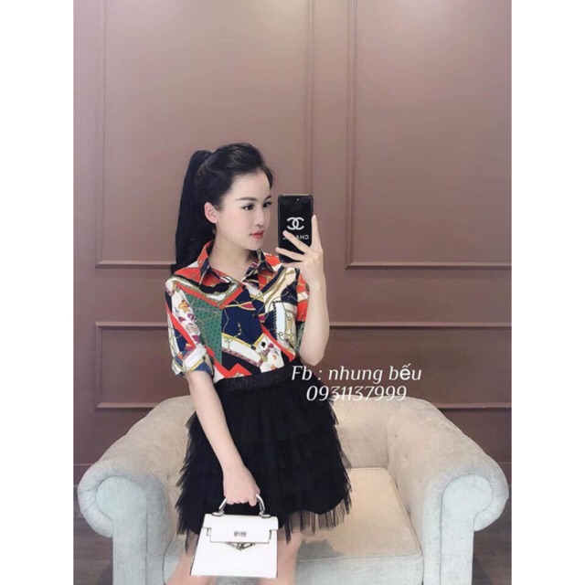 Áo sơ mi lụa họa tiết sang chảnh | BigBuy360 - bigbuy360.vn