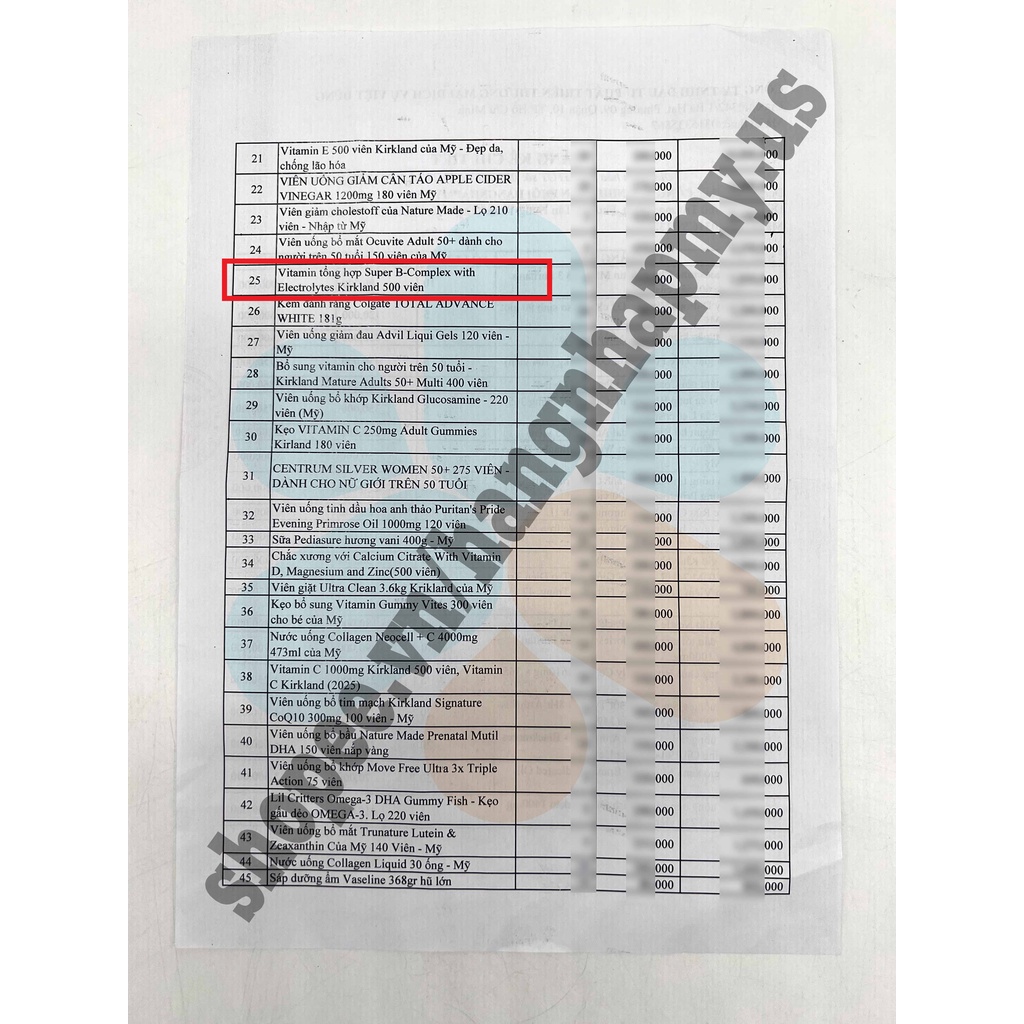 Viên uống Super B-Complex with Electrolytes Kirkland 500 viên