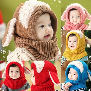 Mũ len liền khăn choàng cổ tai cừu siêu cute cho bé