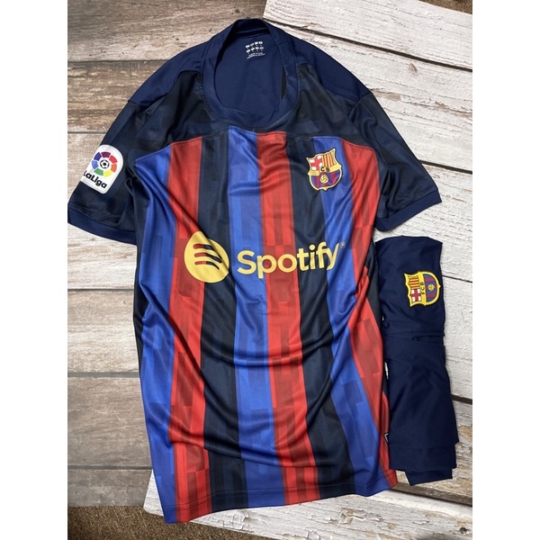 Set Bộ quần áo thể thao bóng đá nam nữ clb barca áo kẻ sọc quần đen