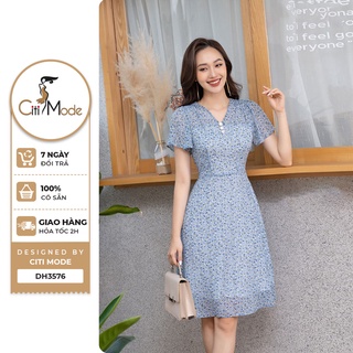 Đầm công sở CITI MODE FASHION dáng xòe thiết kế cổ V đính cúc DH3576