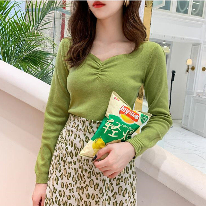 Spring and Autumn New Knit Bottoming Shirt Women Korean Version Slim Slimming Long-sleeved Versatile Top