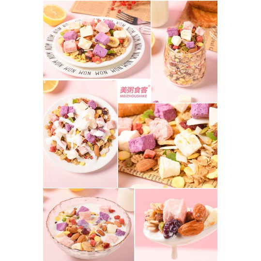 Ngũ Cốc Giảm Cân  Ăn Kiêng Sữa Chua Mix Hoa Quả MEIZHOUSHIKE- Ngũ Cốc Ăn Sáng Trái Cây Sấy Khô Oatmeal- Đồ Ăn Vặt RUVASK