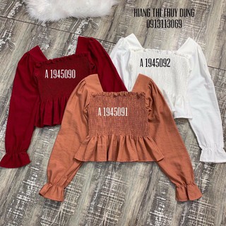 Áo Voan Cổ Vuông Thân Nhún Kết Hợp Phần Xòe Nhẹ Kiểu Tiểu Thư TTS0905