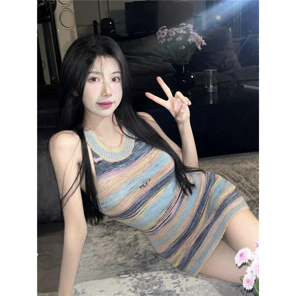 Đầm Hai Dây Dệt Kim Kẻ Sọc Dáng Ôm Thời Trang Mùa Hè 63647