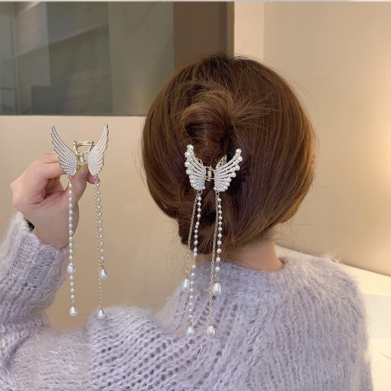 Kẹp Tóc Hình Bướm Đính Ngọc Trai Giả Bằng Kim Loại Kích Thước Nhỏ Cho Nữ