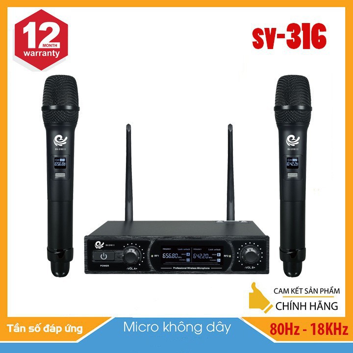 [Chính hãng] Bộ Micro Không dây SV-316 Cao cấp hát KARAOKE, (1 Đầu thu + 2 Micro) - Bảo hành 12 tháng