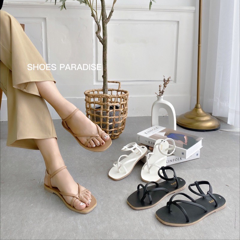 Giày sandal nữ mảnh nữ đế bằng kẹp giày sandal dây đi học SHOES PARADISE H703