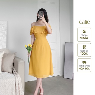 Váy đầm nữ 2 dây dáng A phối bèo tiểu thư Calie VA129