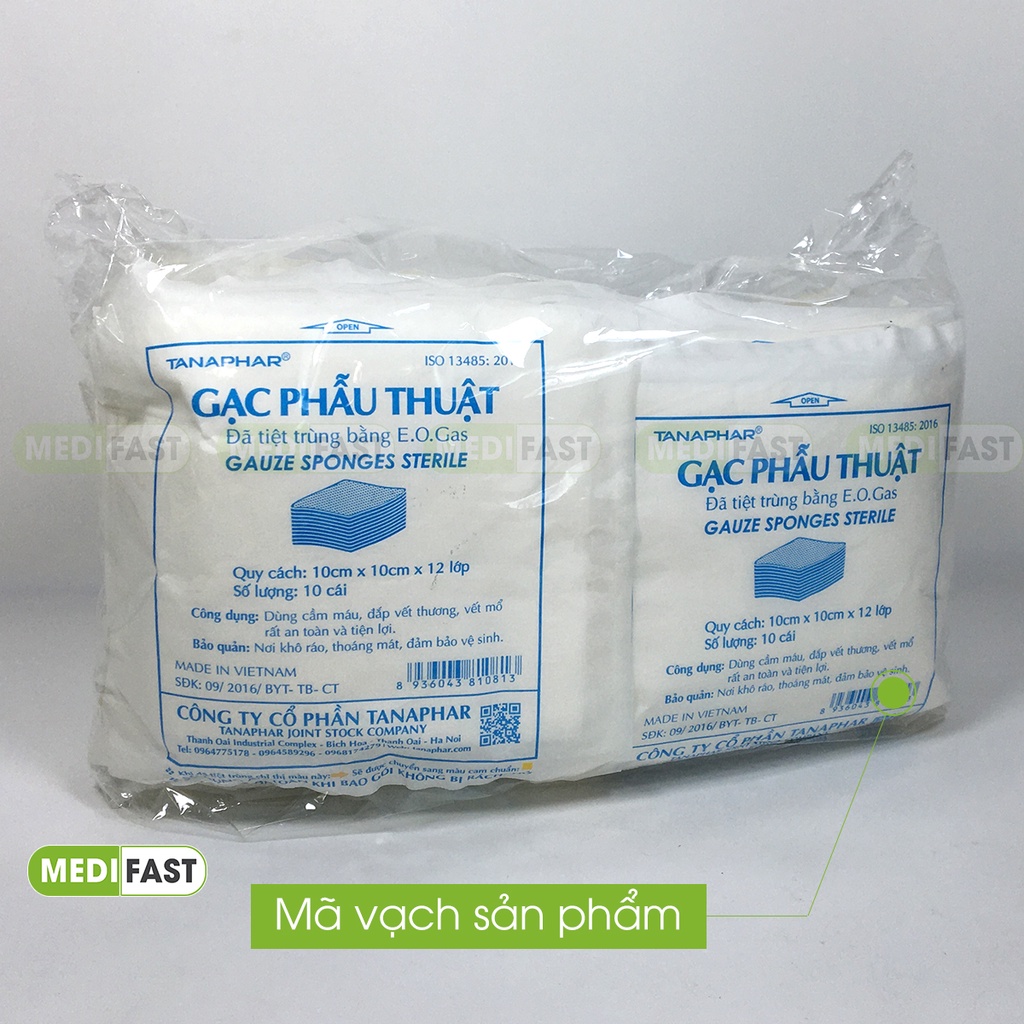 Gạc vết thương tiệt trùng chống nước Tanaphar dạng 8 lớp và 12 lớp gạc phẫu thuật đắp vết thương an toàn tiện lợi